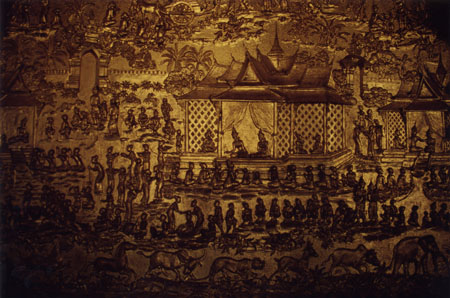 0022 La façade dorée du Wat Mai retrace l'histoire de Phravet